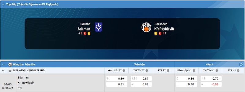 Bảng tỷ lệ kèo bóng đá trận đấu Stjarnan vs KR Reykjavik